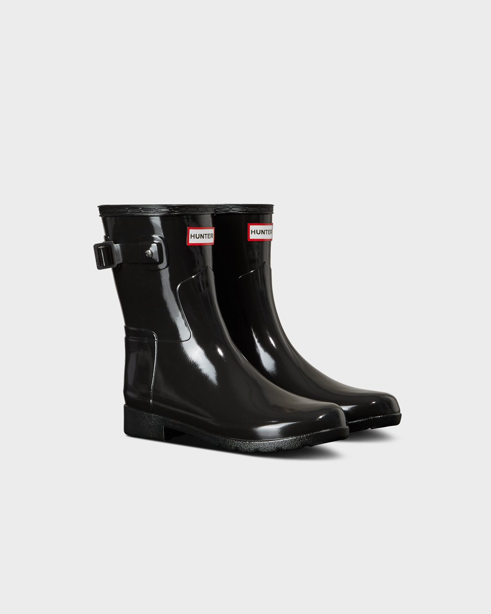 Womens Short Rain Boots - Hunter Refined Slim Fit Gloss (31TVRYWCZ) - Black